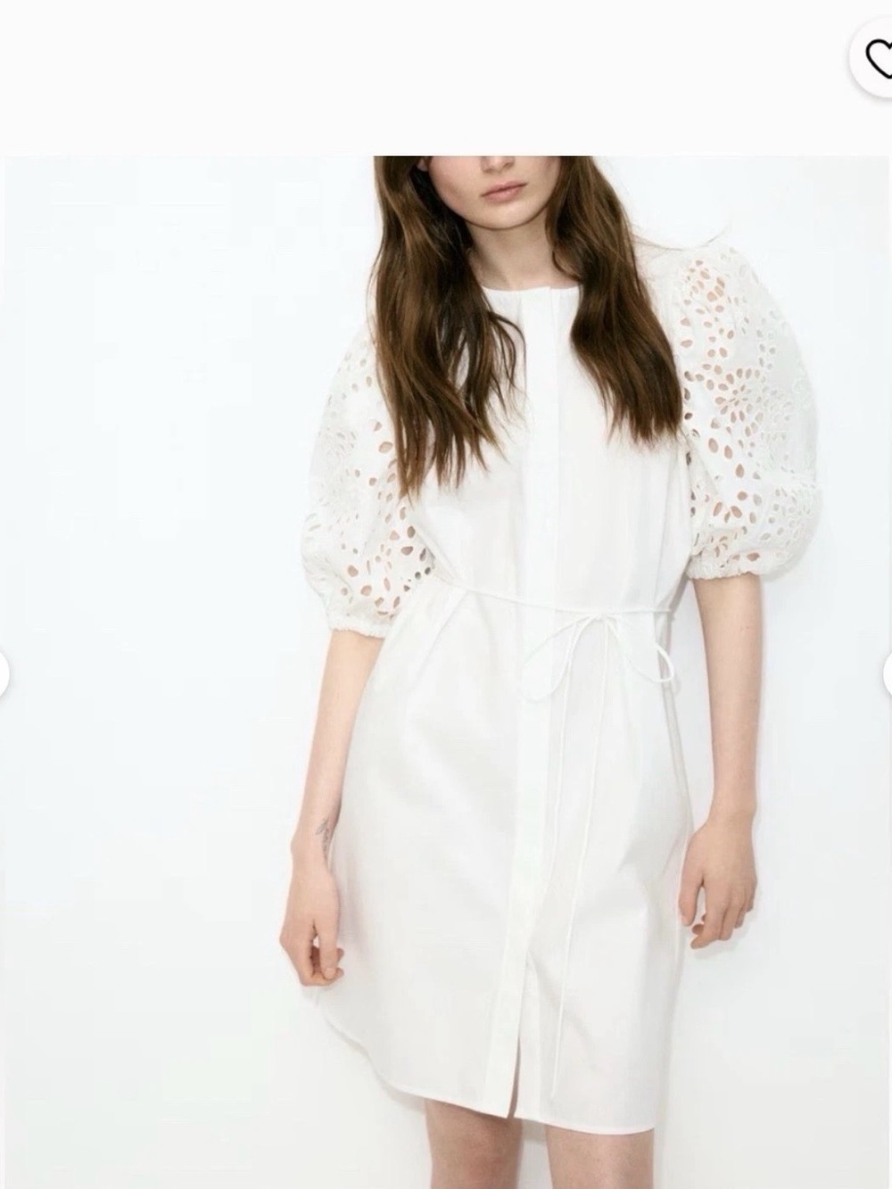 H&M White Eyelet Puff-Sleeve cotton Mini Dress,  size M